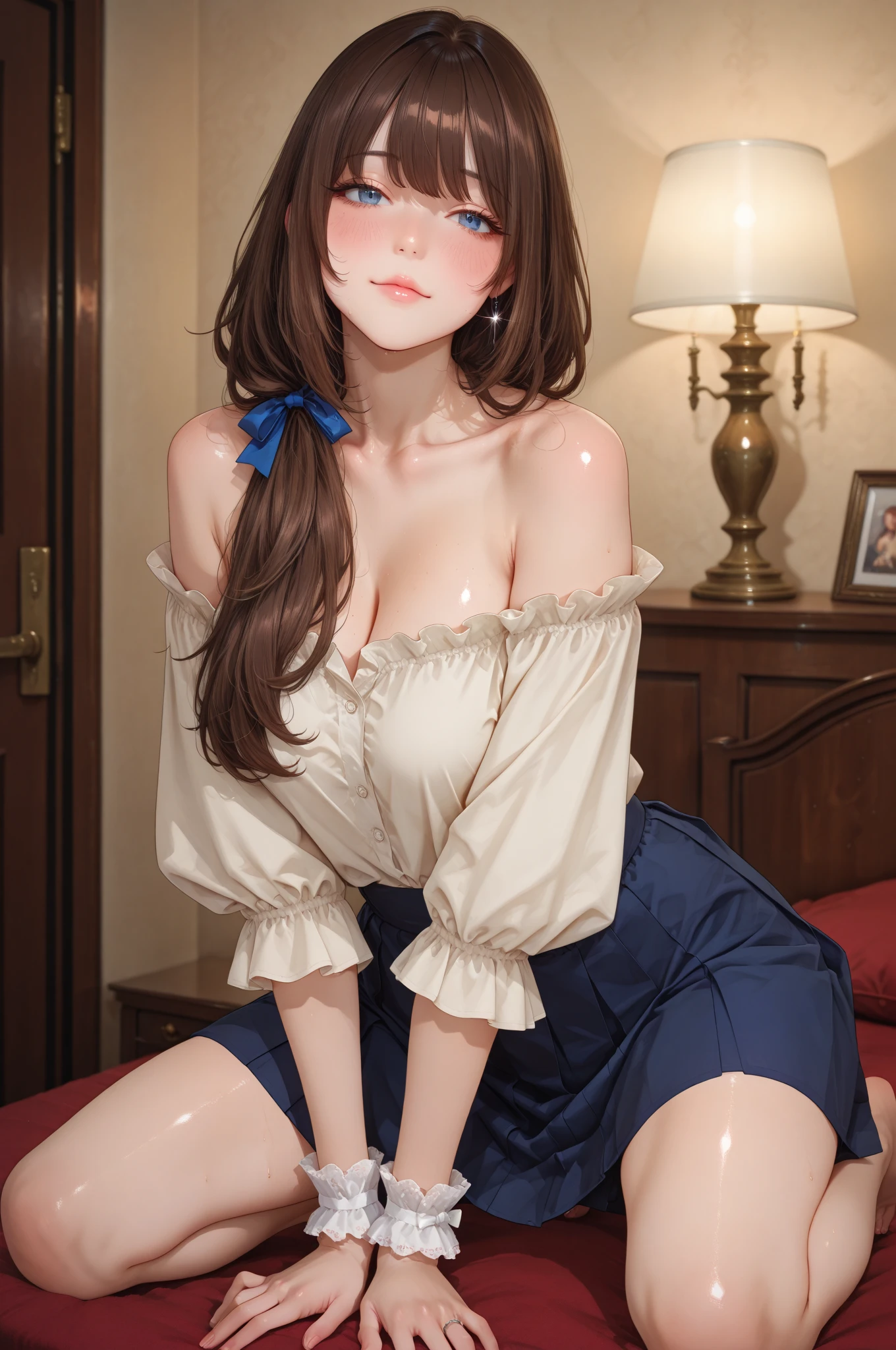 Kizi，White stockings，1 rapariga， full bodyesbian，  Exquisite illustrations：1.4），（tmasterpiece：1.0）， （best qualtiy：1.4）， （超高分辨率：1.2）， （realisticlying：1.4）， （8k， RAW photos：1.2）， （soft focus：1.4）， （18yo：1.3）， （Sharp focus：1.4）， Beautiful face with details, ((blue eyes)), ((pale skin)), ((reddish brown hair)), (hair between eyes), ((full body)), ((naked)), ((breasts exposed)), (((genitals exposed))), ((showing naked crotch)), ((pubic hair))