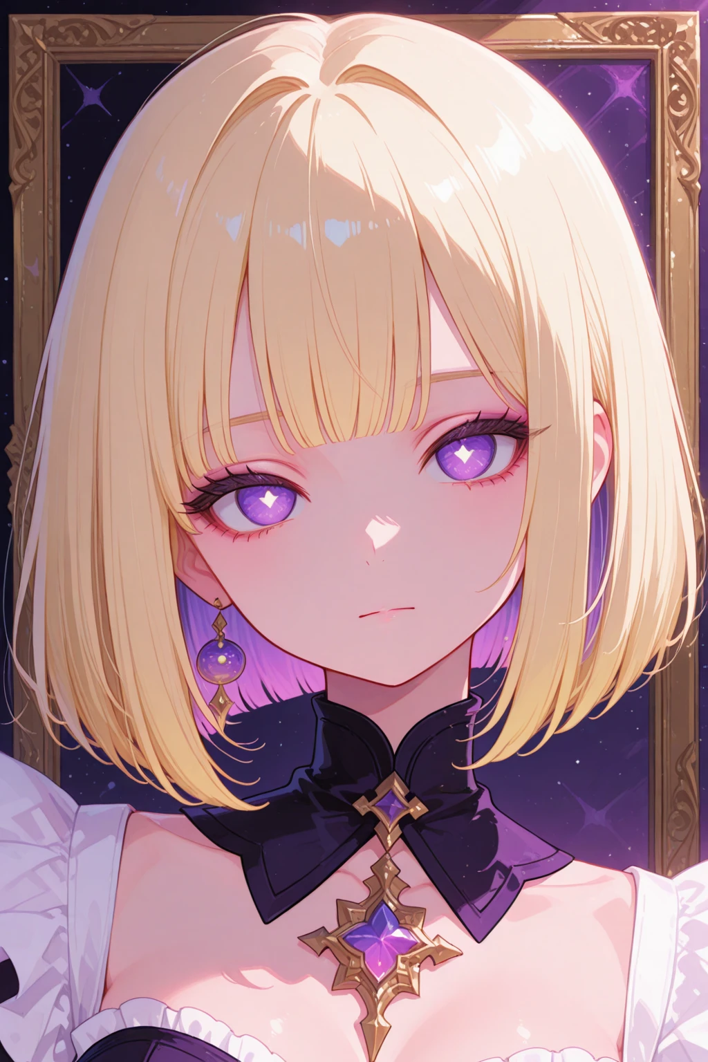 Realistic, Hyper Detail, Girls Only, one side short layered bob, Dynamic Lighting, (Glossy skin: 1.5), Masterpiece, Top Quality, Absurdity, Watching Viewer, ((Blonde:0,7) and (light purple inner color:0.3) Hair), deep Purple Clear Eyes,((Beautiful, detailed eyes, jewel-like eyes, sparkling eyes:1.3)), Slender, High Resolution, Sharp Focus, Depth of Field, Detail Eyes, Sharp Eyes, (Realistic Eyes)), outdoors, sunrise sky, BREAK (A fashion magazine page with underwear theme.:1.4),lightly on all fours,side tie panties
