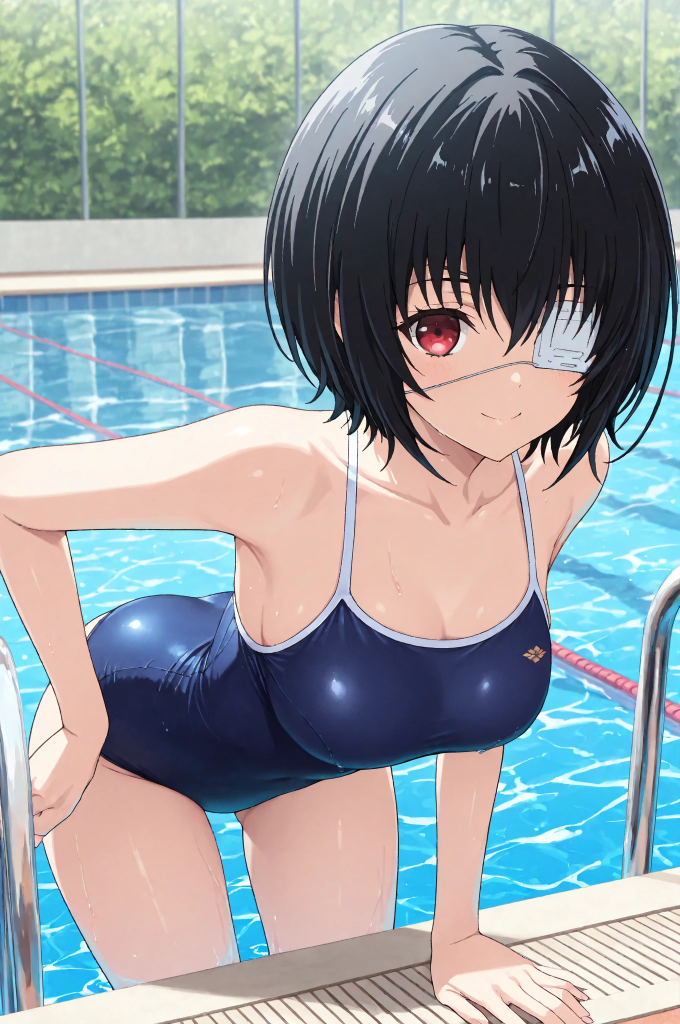 best quality, amazing quality, very aesthetic, absurdres, (1girl, noa, blue archive, solo, purpel eyes), (realistic face:0.9),(string bikini:1.8), (glare, thigh:1.3), (cowboy shot), (glowing eyes), (half closed eyes:0.9), (Soft Light:1.7), (official art:1.3), (pool), expressive eyes, perfect face, extremely detailed eyes, perfect anatomy, smooth skin, (pool background:1.5), clear eyes, beautiful face, medium breasts, (anime style:1.7), (highres:2), (Chiaroscuro),