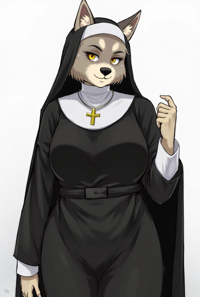 ((dog)), furry female anthro,HD,sharp,beautiful and detailed,woman ((anthro)),1girl,Milf, mature woman,(look at viewer) ,(perfect eyes),(Retriever),sad,brown skin,by dr comet,by pochincoff, by jlullaby,by kingbang,by obui,by ZeroQrisu,by sparrow,by gmeen,yellow eyes,standing,pirest outfit,Nun,((simple background)),(gray background),
