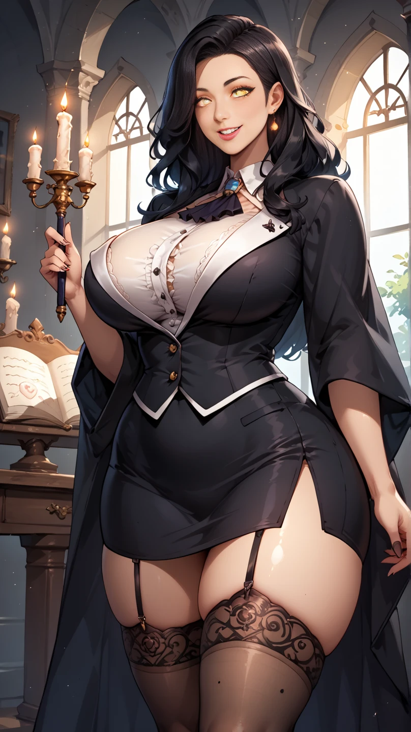 beautiful longhaired beautiful elegant and dominating and sexy woman, seductive lingerie, adult figure, petite body, ((huge cleavage)), ((((only thigh to head shot)))), ((medieval nobles residence)), modern day