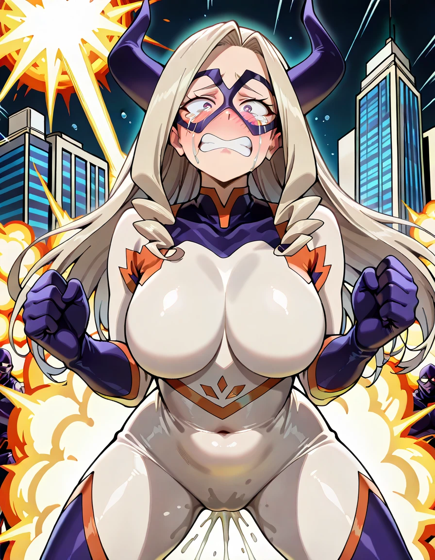 anime artwork, score_9, score_8_up, score_7_up, score_6_up, score_5_up, score_4_up, Mount Lady, blonde hair, purple eyes, big breasts, she is 24 years old, style_3, , , , grey background, apron, ?????, side , ass, V, solo, smile, arched back, stars, wink, motion lines,disembodied ?????, buttjob,???, ?????????,disembodied hands grabbing her breasts