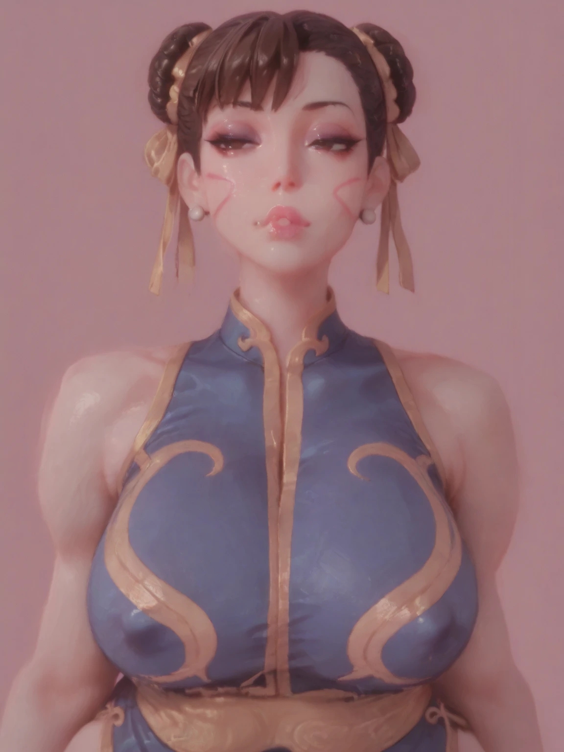 (Ultra-realistic, 32K, RAW image: 1.1)، (High-detail white skin: 1.1), 8K UHD, DSLR Camera, High Quality, Film Grain, (makeup, mascara: 1.1)، Full lips، (Thick\Full lips\)،
(shiny clothes: 1.1)Dragon Ball, bbchichi, one hair bun, hair bun, sharp bangs, side locks, black eyes, earrings, bracelet, gold chain around the neck ((Chest)) Five, big saggy breasts, in front of the viewer,
(Looking at the model, picture:1.1)،،
(Filled to the brim الصدر: 1.1)، (Filled to the brim: 0.1)، (Soft shaded neon light: 1.1)Dark appearance, very clean and well organized contemporary space.. High quality UHD 18K resolution.