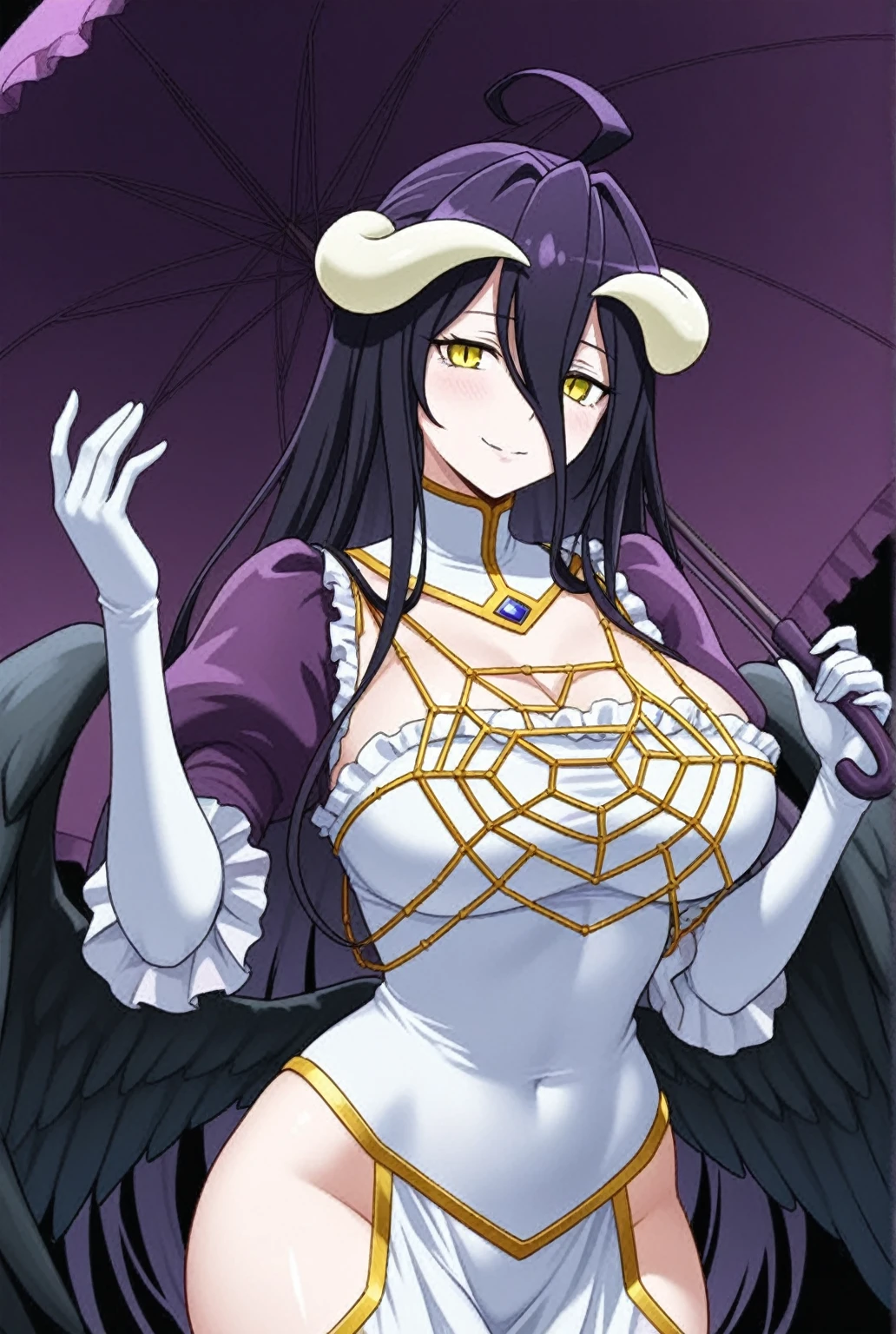 Albedo, Albedo of overlord, anime moe artstyle, seductive anime girl, Joy Ride art style, cat eyes, fit body, gynoid body, wet body, perfect body, big breasts, Ilya Kuvshinov, official character art, (best quality, masterpiece) a cute chibi girl, seductive anime girl, official art,