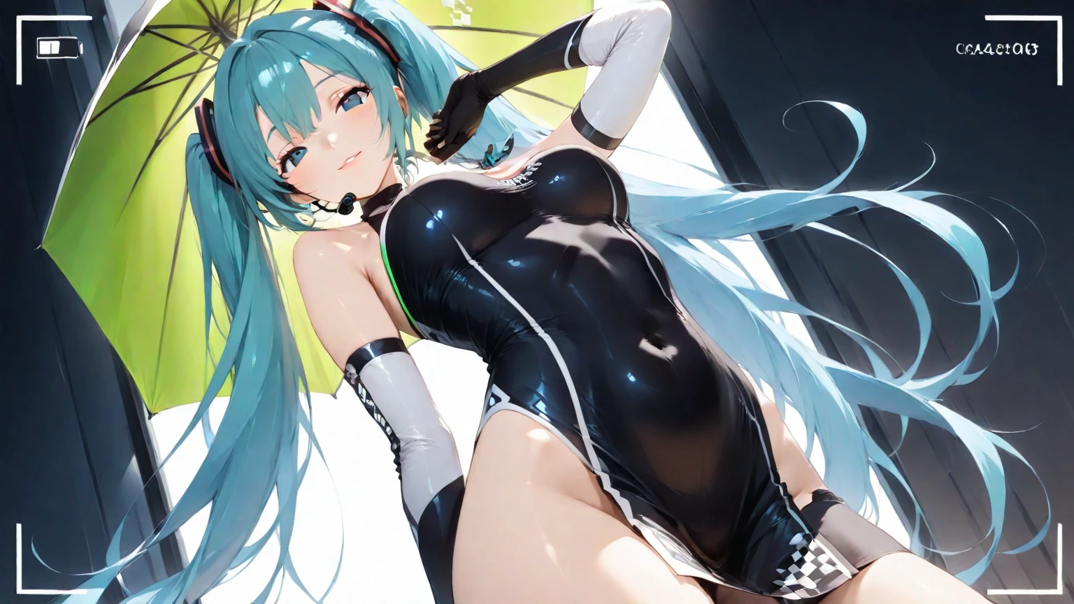 Seios grandes Hatsune Miku，electronic singer，cabelo verde，Ombros nus，uma saia preta，mangas pretas，(Blusa de cor branca)，Roupas brancas，8k，A high resolution，olhos verdes，fundo do concerto，No local do concerto，em concerto，Only beautiful thighs are exposed，the clothes are white，appear on the arm is 01，The number is 01，fundo brilhante，Leaves&#39;, cabelo de alta qualidade 8k ，The eyes of the anime heroine，Olhos de detalhes ultraelevados，olhos de alta qualidade，gravata longa，The length of the tie is thirty cm，Olhos de alto detalhe , and in panties and bra, full body wet from the rain 