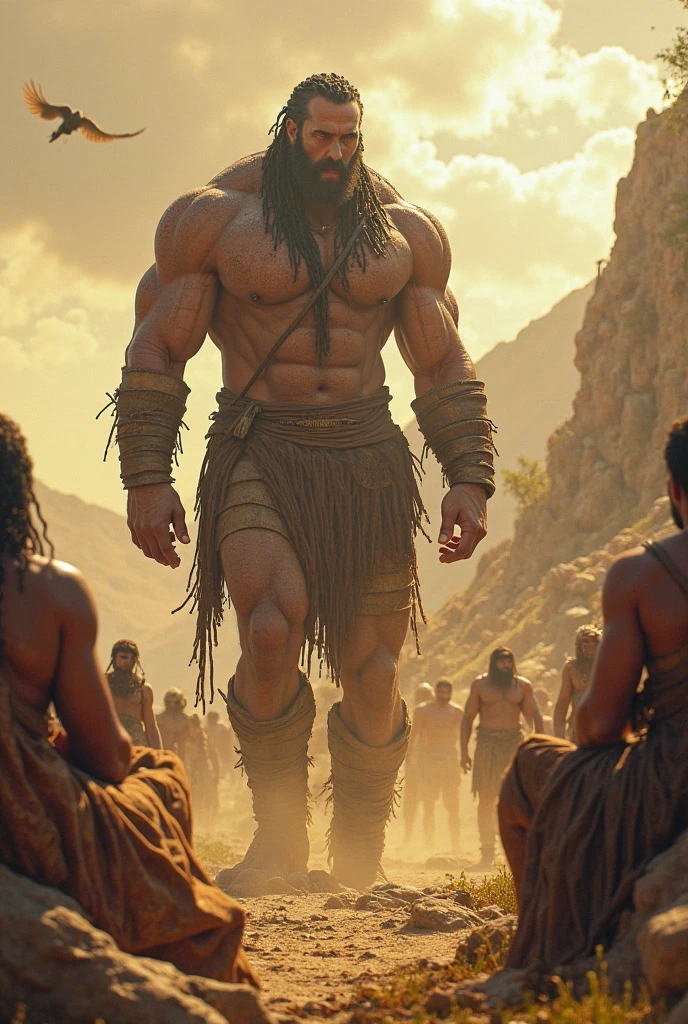 Prehistoric men, Standing with his hands dirty with blood