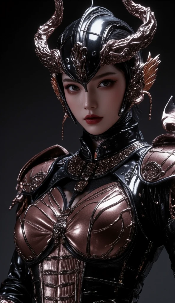 a highly detailed digital illustration of a beautiful woman with red skin, sharp teeth, and a narrowed eyes smirk, wearing a Mandarin Collar Shirt, posing in a detailed shipyard environment, (best quality, 8k, high res, ultra-detailed, realistic, photorealistic, masterpiece:1.2), (armor xenomilf, colored skin, red skin, sharp teeth, Christina Chong beautiful face, narrowed eyes, smirk, digital, in detailed shipyard, Mandarin Collar Shirt)
