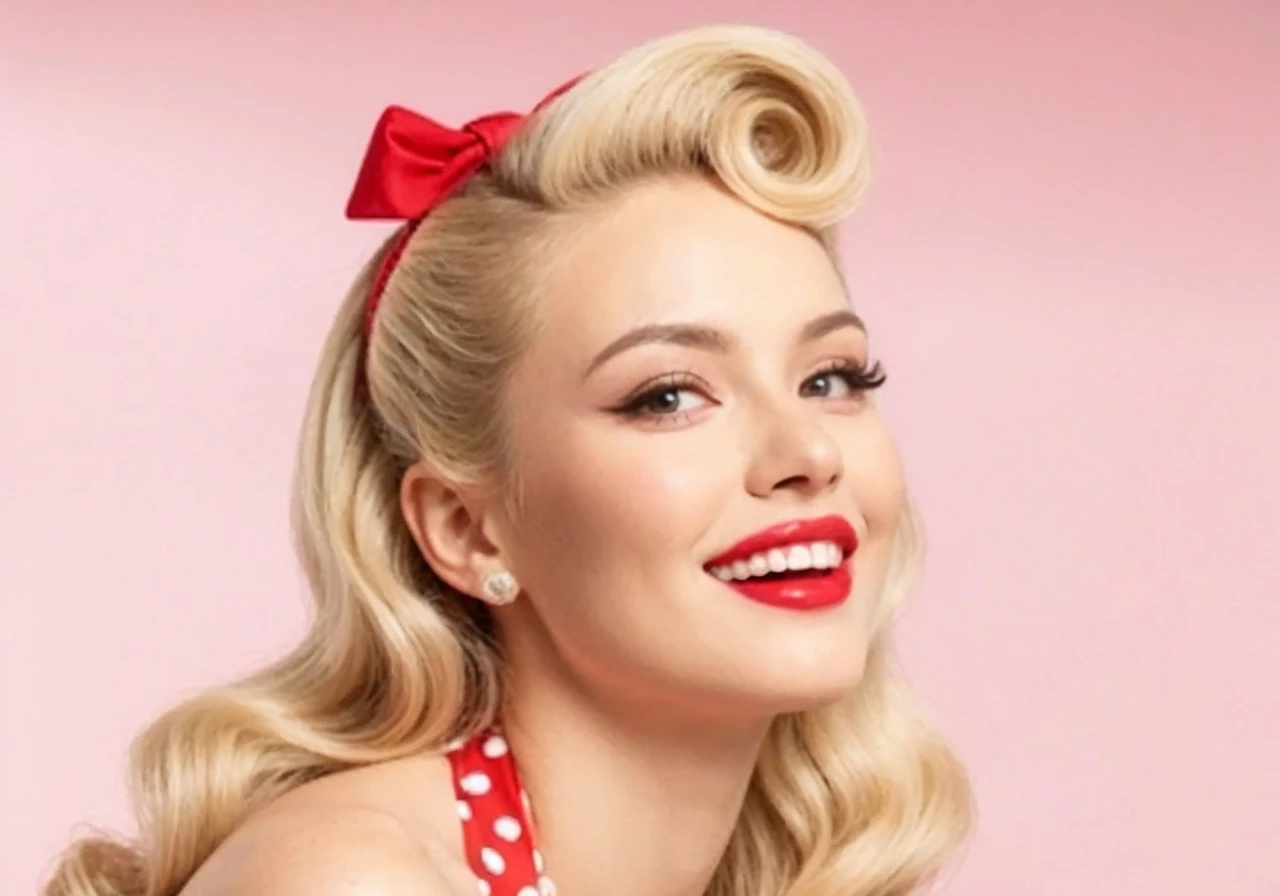 pin up blonde woman, with a huge brown beard