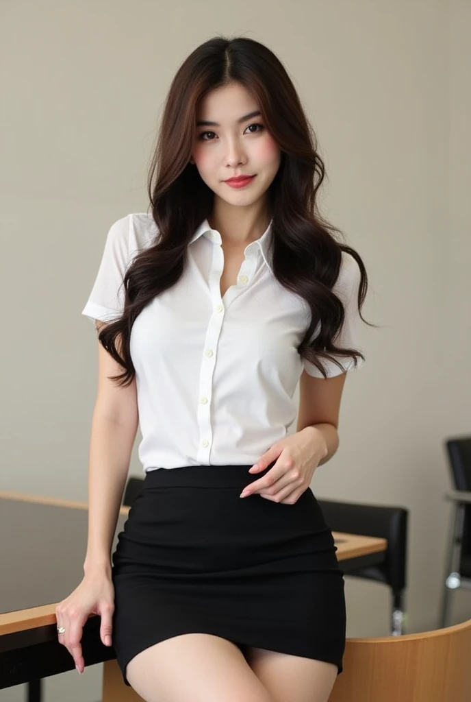 ((top-quality、8K分辨率、Master masterpiece、Portrait:1.3)), Photorealsitic, foco nítido, high-level image quality, hight resolution, Portrait, Solo, (1人の女性:1.5), japanes, Beautie, 30-years old, Bob Hair, (Wrinkles at the corners of the eyes:0.1), (Skirt lift:1.6)、(Show panties :1.5) , Business suits, whiteshirt, (Office changing rooms:1.5), Lots of steel lockers,