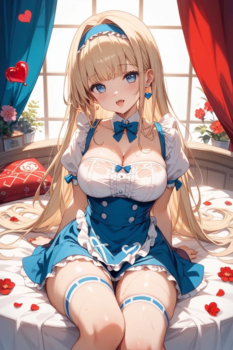 (White background:1.2),masterpiece,best quality,1girl,18yo, beautiful girl,BREAK,(blush,open mouth,Beautiful blonde,Blue Eyes:1.5),(Cleavage,Areola:1.2),BREAK,(White sheer dress,Blue and white striped panties:1.5),Low - Angle,