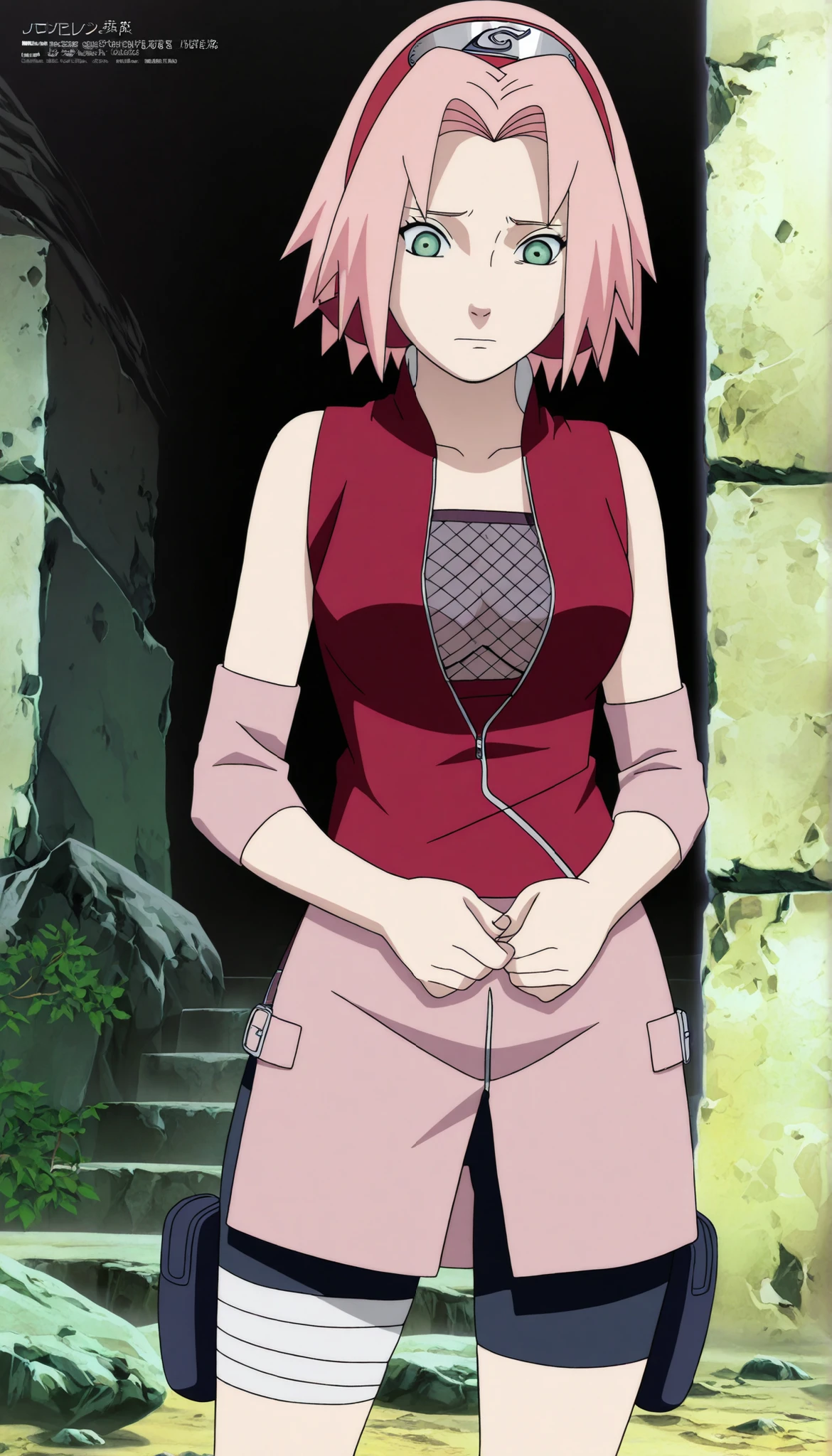 1girl,haruno sakura taking off shirt , BREAK pink hair, short hair, red hairband, green eyes, parted bangs, BREAK red sleeveless minidress, zipper, pink miniskirt, bandaged thigh, BREAK medium breasts, beautiful body, beautiful legs , masterpiece,best quality,amazing quality,professional quality ,very aesthetic ,newest,scenery, ultra detailed ,highly detailed ,intricate , absurdres , high resolution , 4K , 8K , unity 8k wallpaper , crisp quality , sharp focus , rich contrast , rating_explicit , official art, official style,source_anime,anime screencap,anime coloring,megami magazine,anime,animated ,1girl, standing at konoha village, straight angle, full body,open shirt ,haft nude ,naked ,medium breasts, hard nipple ,Mesh chest strap