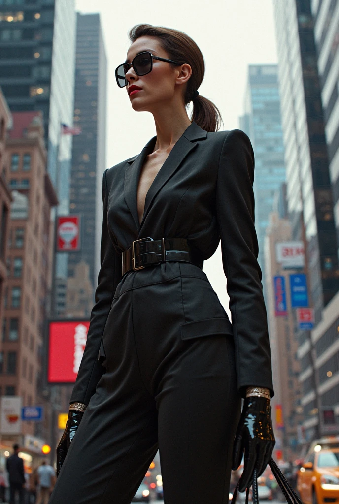 A group of men followed the woman down the street。,Buildings,A plant,ssmile,Sino-Russian mixed,The background is blurred out,focal,电影灯光,(((tmasterpiece))), ((best qualtiy)), ((Complex and detailed)), ((ultra-realistic realism)), Ridiculous resolution, A MILF, Mature woman, ssee-through, Seven-doppelganger shot,highly detailed, illustratio, 1girll, (huge tit), Thin waist and thick hips,long leges,beatiful detailed eyes, short detailed hair, brunette color hair, a purple eye, (Business suit:1.2), White color blouse,Long pants,gossamer,Lace,Black collar, 耳Nipple Ring, high-heels, (No underwear),(wetclothes:1.2),nice hand,Details of the hand,detailed back ground, perfect eyes, Seductive eye, looking at viewert, From the front,Gangster dress-up,Tattooed with,Lunette de soleil,