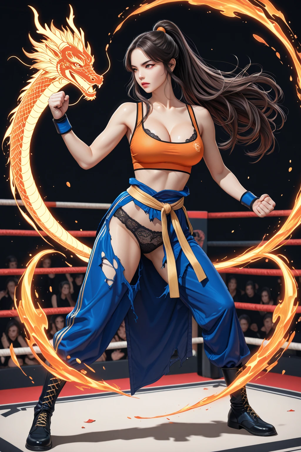((best quality)), ((masterpiece)), (detailed), perfect face, big tits, asian girl, draon ball outfit, orange outfit, son goku, corset, high heels, energie ball, fire, orange mask, more burning ball, big boobs, ((laser)), perfect face, perfect hands, perfect legs, most beautyful face