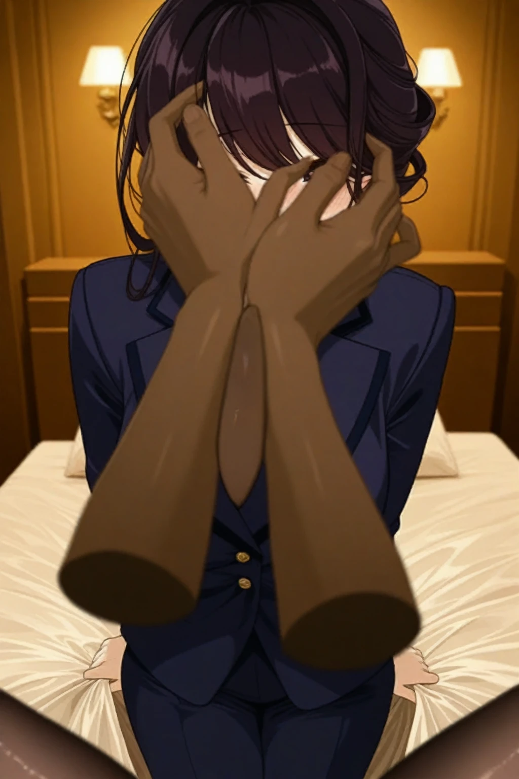  ((((Open your mouth))))、masterpiece,Highest quality,High resolution,Very detailed,bb Festival,meだium hair,skinny,Ahoge,Brown Hair,(((((  Captivating smile ))))),skinny,Hair between the eyes,bangs,Race,(((( Perfect Fingers )))) ,  shoes,(black shoes:1.4),Race trim,shoes,Black footwear,indoor,(Cafe:1.2),((Blowjob Gestures:1.5))、Open your mouth ,Sitting,Chair,Heavy breathing ,Put your hand in front of your mouth,Put your hand in front of your mouth, manga,article,magazine、(Black Mask:1.2, Remove the mask:1.3)、Squint your eyes、Sharp Eye、((vapor,Sweat、Vulgarity)),(Late Night:1.8, dark照明:1.6, dark:1.8, Spotlight, Heart-shaped pupils:1.2, Motion Blur)