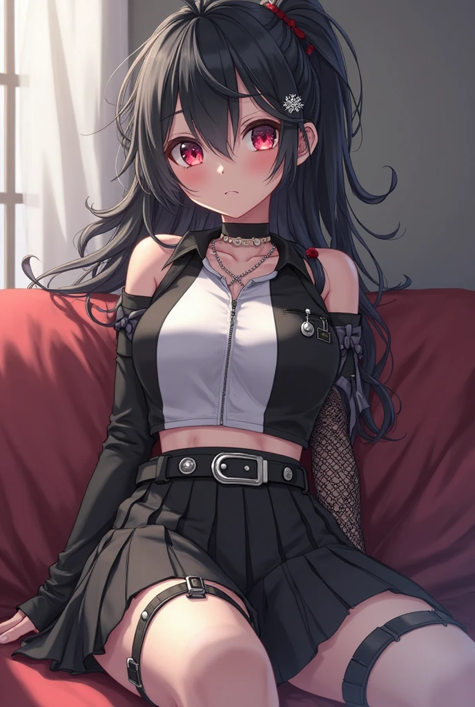 (masterpiece,best quality, detailed), indoors, looking at viewer, 1girl, solo, full body, from above, smile, sitting, wariza,
origin, 1girl, solo,sweat, blush,smile,(crossed legs), long hair, gloves, fingerless gloves, cat tail, cat girl, shorts, breasts, black gloves, jacket, white background, belt, simple background, very long hair, thigh strap, looking at viewer, blush, short shorts <lora:dagda-pynoise-000011:1>