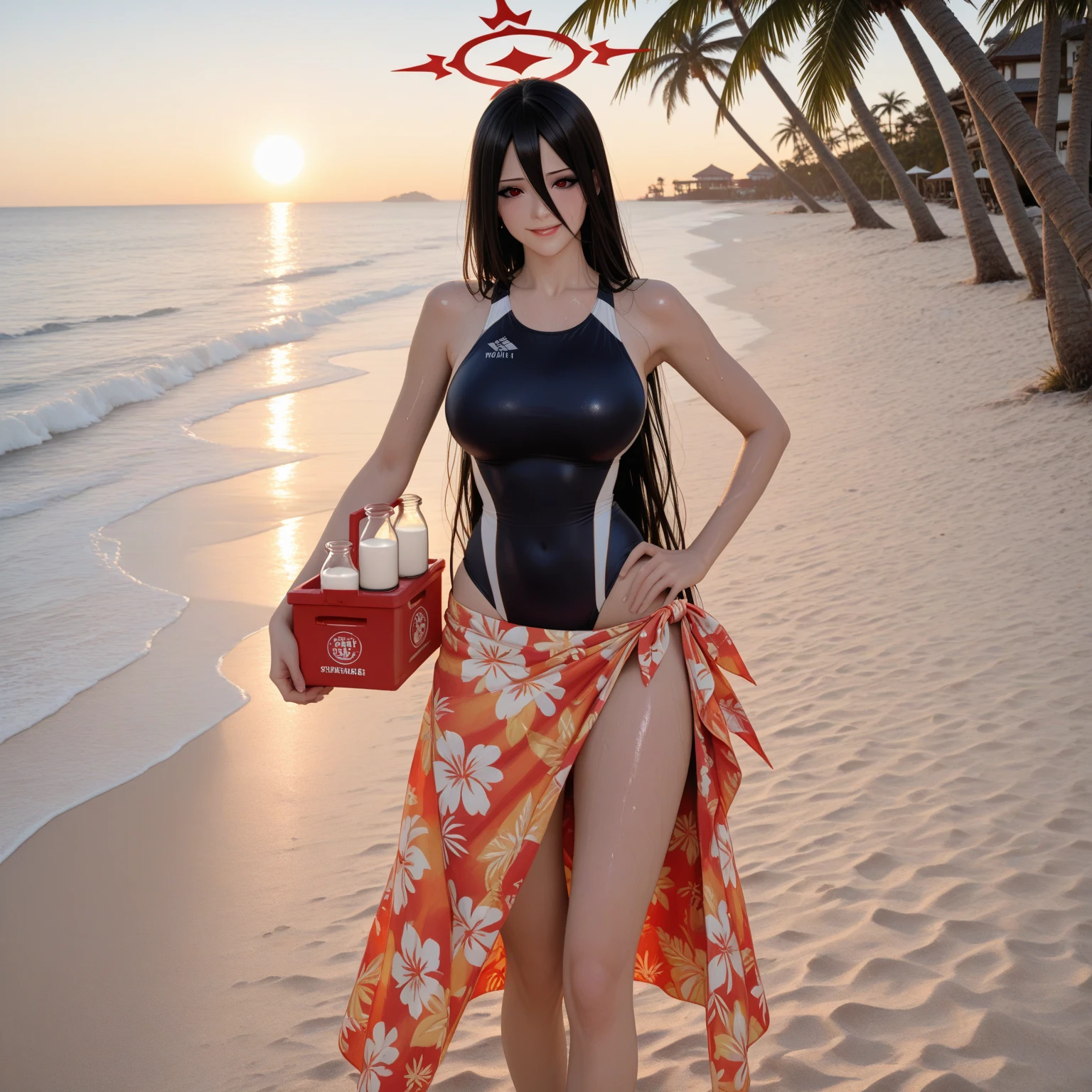 1 girls, (detailed red eyes, lange wimpern, detailed beautiful face:1.1), 4k quality, twintails, Haare Seiten nach oben, (Long black hair:1.4), (arms behind back:1.3), (big breasts:1.5), Red rope, (blushing:1.3), erina nakiri, long hair, hair between eyes, (black skirt with black underwear under, black crop top with a big cutout, 17 years old:1.4), (bondage:1.3), erhobene Augenbrauen, pralle Brüste, OTN, White Gag, gagged, (standing in water:1.5), wet, (near a Public beach with many people:1.5), Ankles and knees together, Ankles and knees bound together with rope