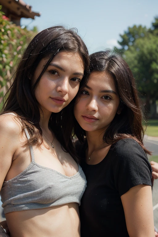 Portrait of an 18 year old, cute 2 teen, two girl hug, full body shot, medium breast, pubic is hairy, hairy ??????, full naked, dark colored nipples, seductive pose, face looking to camera, natural skin textured, full body photo of naked turkish girl, full nude, showing all body, face looking to viewer, at front of beautiful park, in the morning, look at viewer showing very pitiful face asking for forgiveness, (cinematic:1.3), intricate details, (ArtStation:1.2), beautiful trimmed hair, straight hair, ?????, nude, black hair