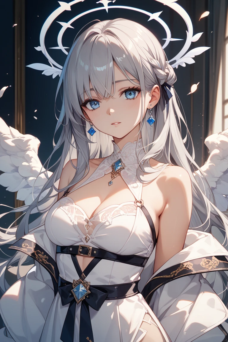 ((mejor calidad)), ((obra maestra)), (detallado). Hermoso cabello blanco, platino, cabello largo,ojos azules, vestido,Woman is angry, angel woman, angelMature woman,mujer adulta, mujer sexy, (mejor calidad,4k,8K,high resolution,jefe de&#39;Obra de arte:1.2),ultra detallado,(realista,realista,photo-realista:1.37),ILLUSTRATION,nitidez,profesional,Colores vivos,retratos. Angry. 
