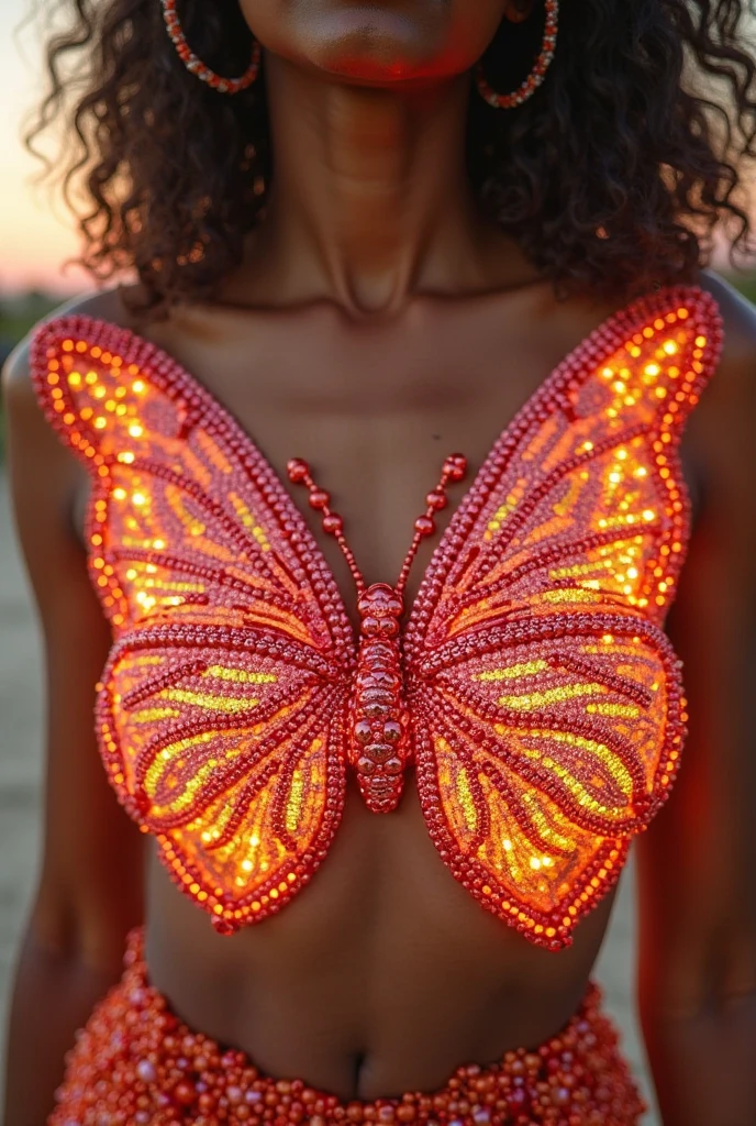 a bikini inspired by the colours and design of a tortoiseshell butterfly