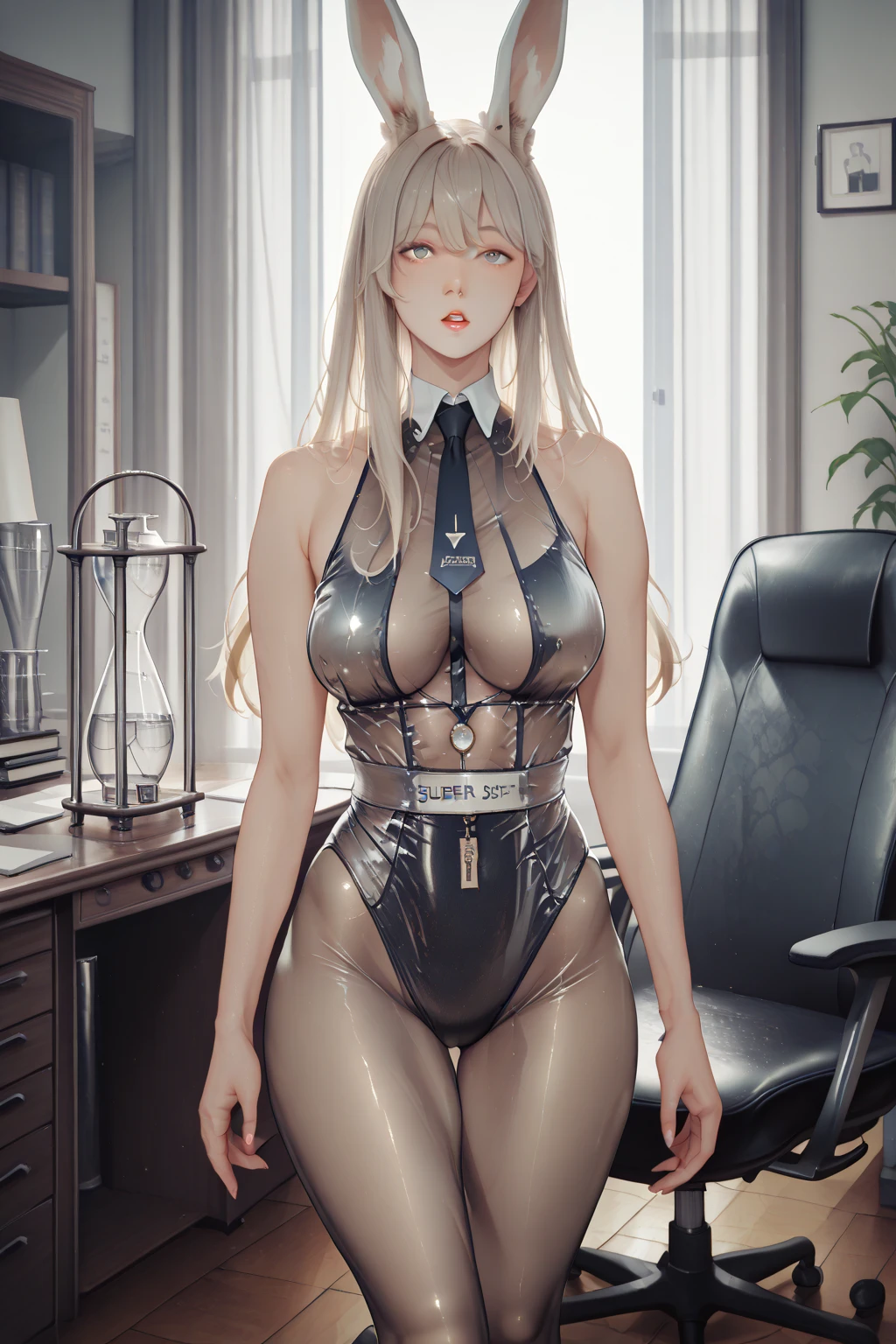 Latex Micro Bikini with Nurse Cap、Latex High Heels、Tight latex mini skirt、Staggered black-rimmed glasses、(FULL BODYSHOT)、Glossy skin、,(20yr old)、sexy facial expression、large boob、Japan Idol Hairstyles、(magazine:1.3), (cover-style:1.3),Silvery hair