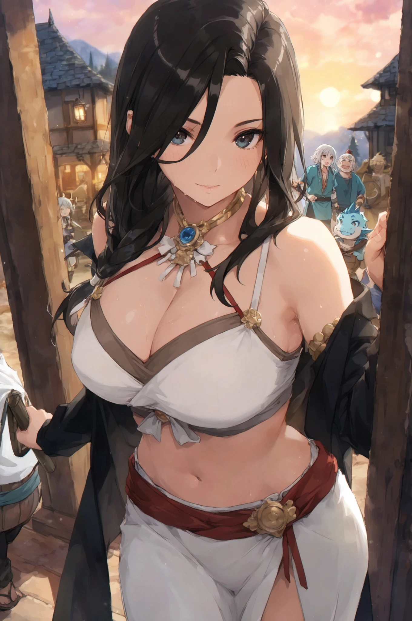 1girll, Large breasts,cleavage, Off-the-shoulder attire,Primitives,Native American,Animal skin clothing,