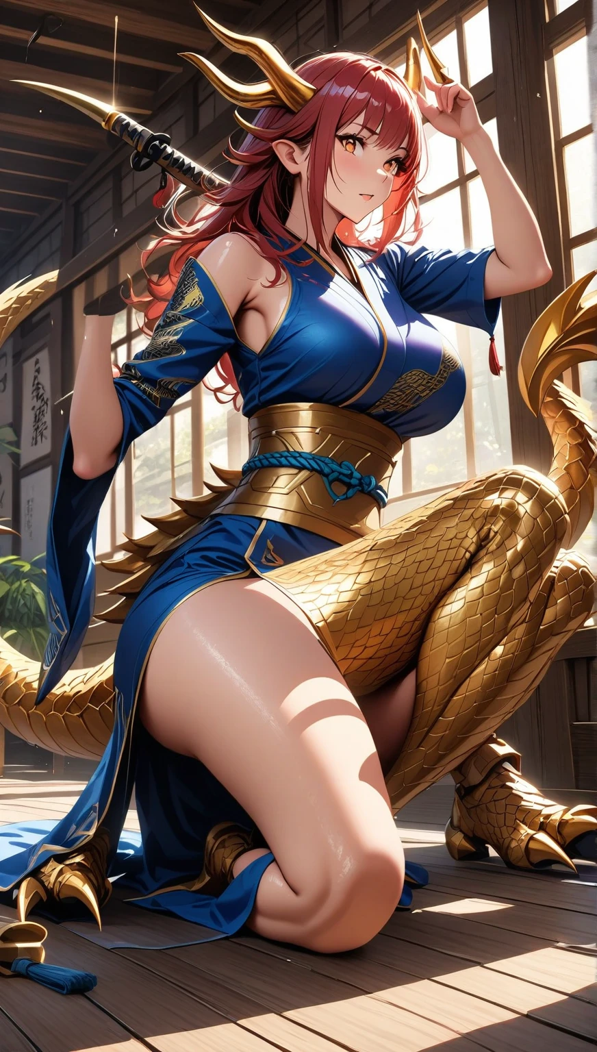 Girl, Big Boobs, Dragon Ball Z Style, Hair red --auto --s2
