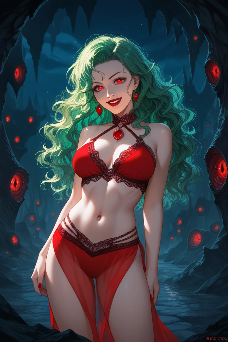 yamato\(one piece\), hair ornament, kimono, oni, earrings, japanese clothes, 1girl, hoop earrings, sleeveless, hair stick, multicolored hair, looking at viewer, upper body, red eyes, solo, curled horns, horns, arms up, sideboob, green hair, cleavage, sleeveless kimono, long hair, jewelry, absurdly large enormous breasts, blush, red horns, collarbone,portrait, yamato\(one piece\)multicolored hair,white hair,green hair, oni horn ,colored horn,long hair,red eyes, massive breasts, huge breasts