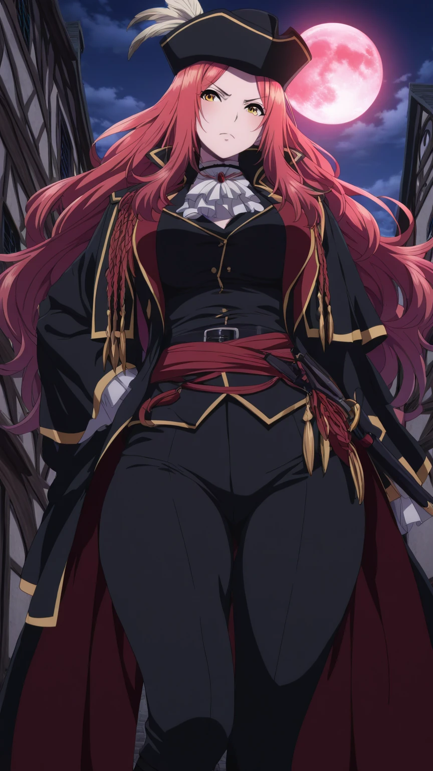 <lora:more_details:1>, <lora:IreneV2:0.8>,solo, irene, breasts, red hair, underboob, hat, long hair, witch hat, 1girl, braid, large breasts, twin braids, gloves, elbow gloves, black eyes, looking at viewer,(full body),