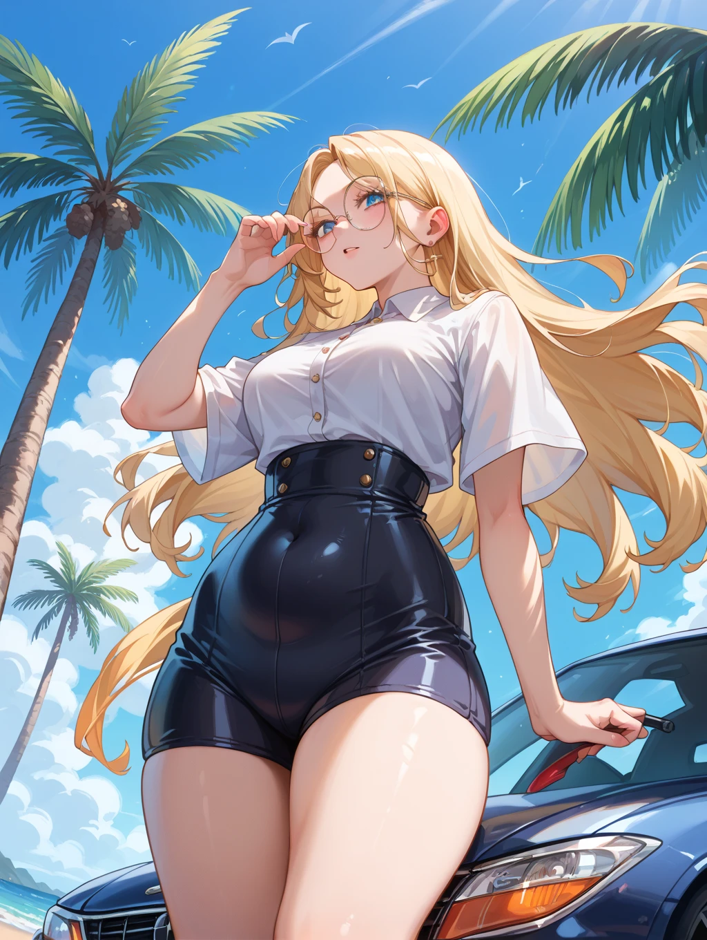 realistic image, coherent image, detailed image, 1 beautiful elf. She has blonde hair, long thin hair. Caramel eyes, long eyelashes. Her face is oval and delicate. She is wearing an oversized t-shirt. bare legs She has a curvy body, medium breasts and thick thighs. flower petals falling around her. view of her full body. black background, uniform background. ambient light, volumetric light,