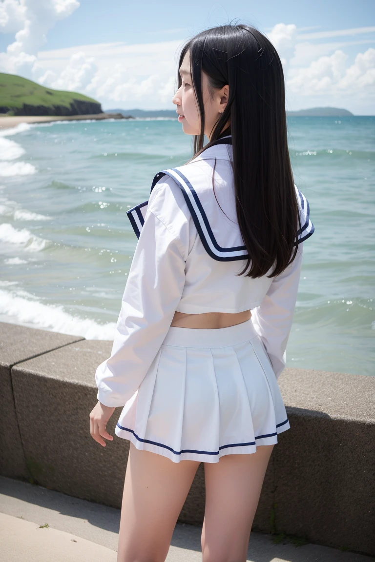 最high quality,Ultra HD,beauty,Beautiful face in every detail,Angry face,Japanese,Long Hair(Black Hair,With bangs,)Very largeeyes(Cut long,Sharp Eyes),beauty,Big Breasts(Big Breasts,Very large ,extremely Big Breasts,Deep Valley,Big Breasts)Big Ass,1.8,Highly detailed costume, smile, High school girl uniform blazer,Pussy,Pleated skirt(Tiny mini skirt),high quality,Large areola,Spreading her legs,Ocean,