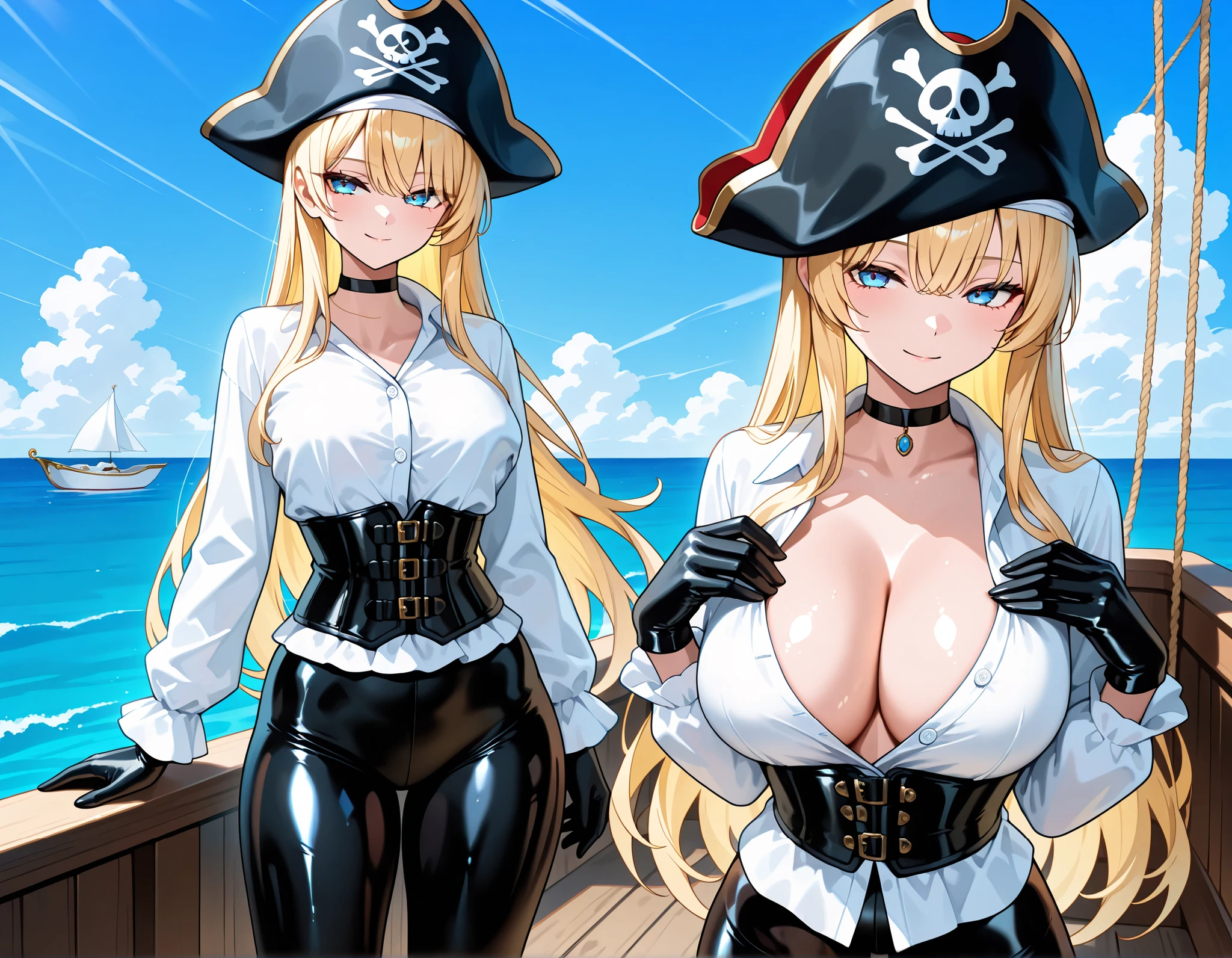 a 1700s pirate ship with a crew of all sexy women with very large breast