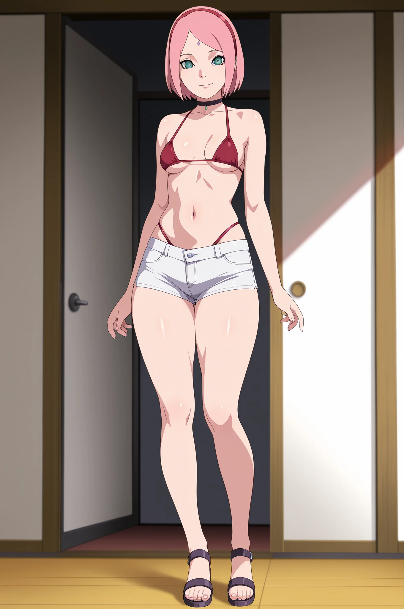 1 girl,low length,short hair,blue eyes,bangs,gray hair,hair between eyes,big breasts,cleavage,NSFW,(good, transparent:1.2),ピンクのgood, (panties, transparent:1.3), ピンクのpanties, sensual visual, excited look, masterpiece, 8k, High resolution, high quality＿Anime image quality, full body shot, open leg pose, 