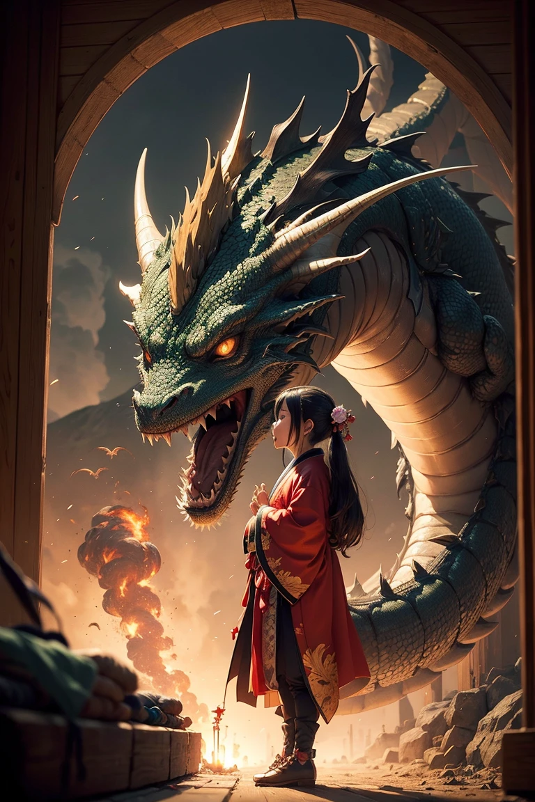 red dragon with yellow robe