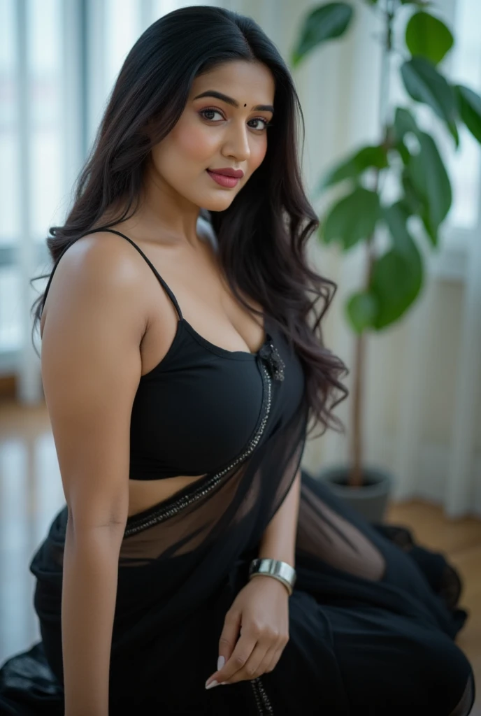 In a sizzling Desi Indian scene, Sanjana Choudhary, a sultry curvy size MILF exhibitionist with small breasts, captivates as a hot Bhabhi in a traditional Indian outfit. The dress has been thoughtfully cut down, revealing her tantalizing navel and the large canal between her two breasts, drawing the gaze of her devar. The dress's hem is shortened to expose her bare vagina, enticing those around her. Her standing posture exudes a mix of innocence and sensuality, as she remains stationary while her devar's eyes feast upon her beauty. Bashful liquid glossy satin lighting creates an intimate ambiance, further heating up the atmosphere. The overall scene is filled with anticipation and desire, as the Bhabhi's allure pulls her devar closer for a passionate encounter that will satisfy their deepest desires