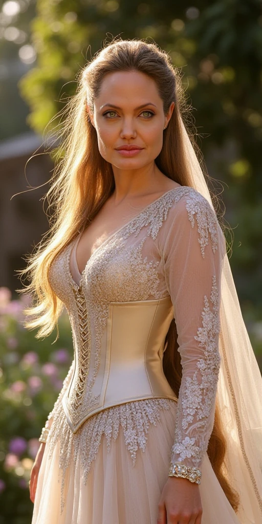a woman in a white dress sitting on a flower bed, intricate Fantasy dress, Rococo style dress, fantasy long complicated dress, Ethereal fairy tale, intricate costume design, an elaborate dress, elegant baroque, rococo cyberpunk, Blumen-Couture, Fantasy dress, in a whimsical fairytale forest, complicated dress, complicated victorian dress, Style by Julia Razumova,1 girl, High resolution, masterpiece, anatomically correct, best quality, Multiple awards, super detailed, uhd, textured skin, Bangs, blonde hair, length hair, breasts, Crystal rings, smile, open mouth, Upper Happy, amber eyes, V-shaped eyebrows, smile, open mouth,