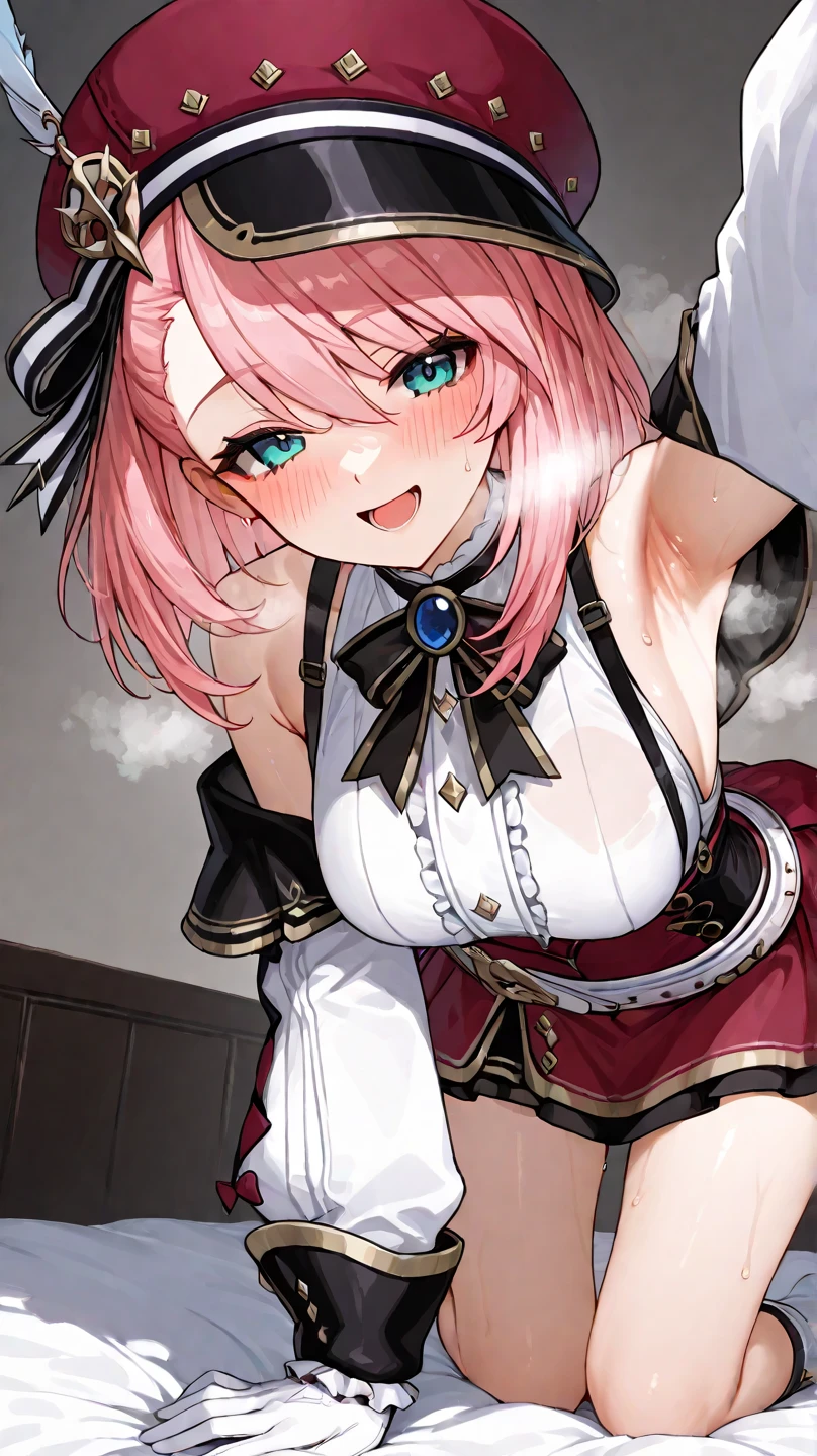 ((masterpiece, best quality)), high resolution,ultra detailed, detailed background, perfect lighting,detailed beautiful eyes,cute pussy,1girl,solo,nsfw,clitoris,vagina,embarrassed,blush,look at viewer,steam,sweat,aroused,(from above:1.2),from front,(standing),wavy mouth,open mouth,in heat,fisheye lens,confused,show off pussy,(bottomless,skirt lift:1.4)
,(short_stature,dwarf,kawaii),charlotteid, waving, pink hair, hat, gloves, monocle, bare shoulders, green eyes, long sleeves, short hair, detached sleeves, skirt,flat_color,child_body,pale skin,in house,medium breast,