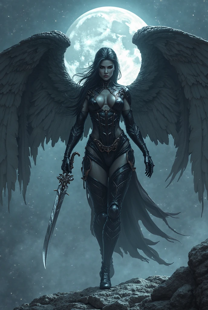 Fragile demon, black wings, human traits, pain, despair, mental confusion, chains, spear --auto --s2