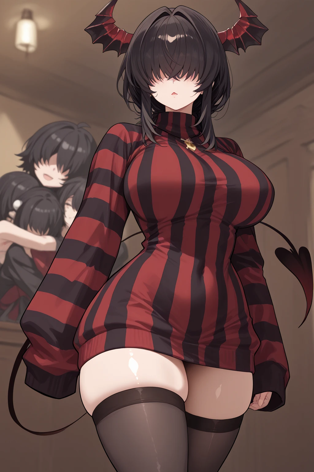 kurumi tokisaki, cosplayer, cosplay kurumi tokisaki, black hair, (hair over one eyes:1.5), (red eyes:1.2), (big breast:1.5), (gothic), dress, pantyhouse, (full body), high resolution, (masterpiece:1.3), (beautiful detailed eyes:1.4), (beautiful detailed face:1.3), cute, smile, (best quality), extremely detailed CG, perfect anatomy