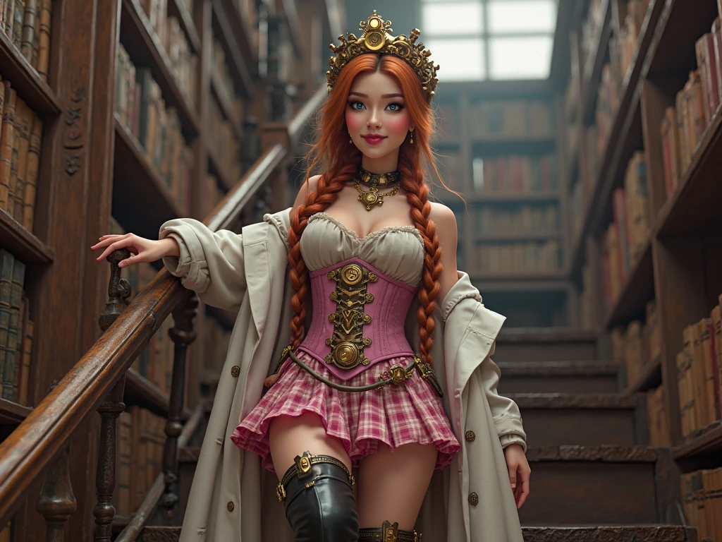 Generate a tender and romantic digital illustrated of hermione granger with (very large breast:1,9), showing her cleaveage, sideboobs, underboobs and thighs, wearing hogwarts uniform, detailed luxury strapless black bra, detailed lingerie, detailed garter belt, lying on bed upside down and spread her legs, showing her crotch, Capture the warmth of her body as she holding her chest, paying attention to the details in her attire and surroundings. Create an atmosphere of intimacy and affection, portraying the beauty of her breast,((cg realistic)),(raytracing),(8k resolution),(RAW photo),(lens glare),(sharp eye)