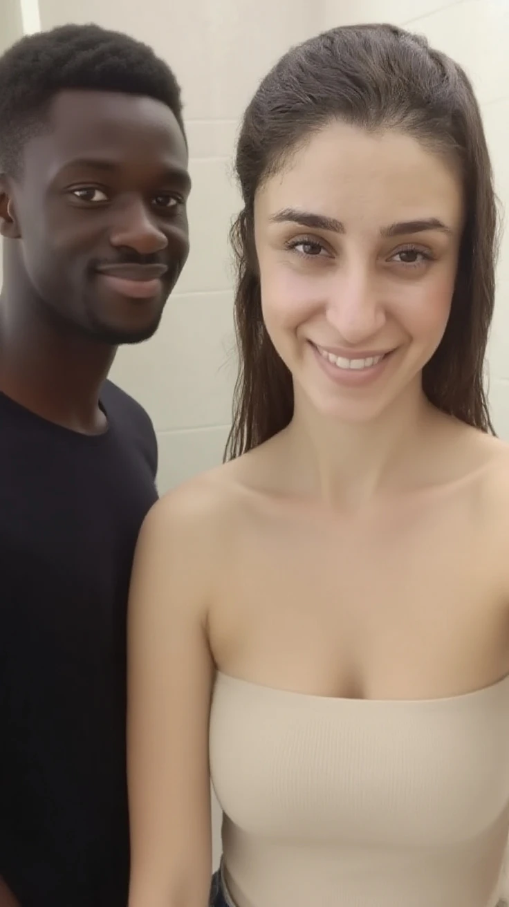 Hijab Nude white skin Kurdish woman talking with a black man in bathroom 