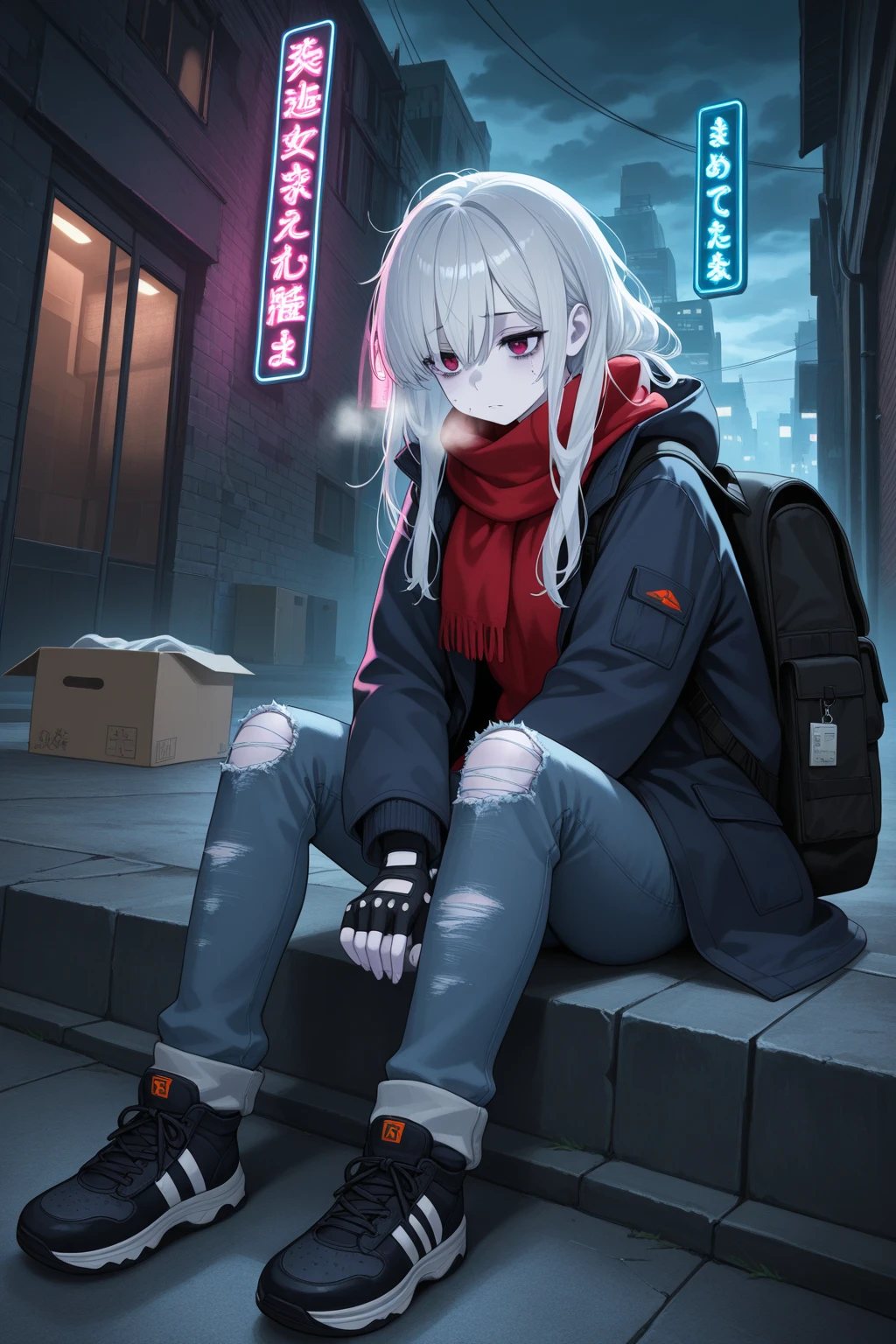 ((masterpiece, best quality, extremely detailed CG, unity 8k wallpaper,anatomically correct,ultra resolution)),Award-winning photography,(best illumination,Very Delicate and Beautiful),(one girl,solo,loli:1.5),(Vampire:1.45),silver hair,(twintails:1.2),glowing red eyes,(pale skin:1.45),(extremely beautiful and detailed face:1.2), (extremely beautiful and detailed eyes:1.2),perfect hands,delicate legs,((bat hair ornament)),(graceful,fashion),pointy ears,((nike hoodie:1.4,sports shorts,sports shoes,black leather gloves,black naked socks)),looking at viewer,sad,crying,(standing on bus:1.3),tears,(cute:1.5),((night, dark atmosphere, dark theme, darkness:1.5)),dramatic shadows,(dimly lit:1.5),blood on face,blood on floor, blood on walls,(blood mist,blood splash:1.4),depth of field,(bus:1.3,passengers),(perfect human body structure with maximum precision)