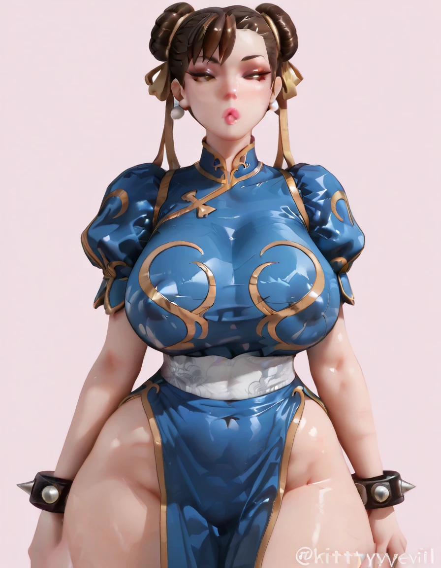 Masterpiece, Best quality, 8K, Cinematic light, Ultra-high resolution, tchibi,simplebackground, 1girll chun li,full bodyesbian,Americans，curlies，Orange hair，athlete，blue clothes