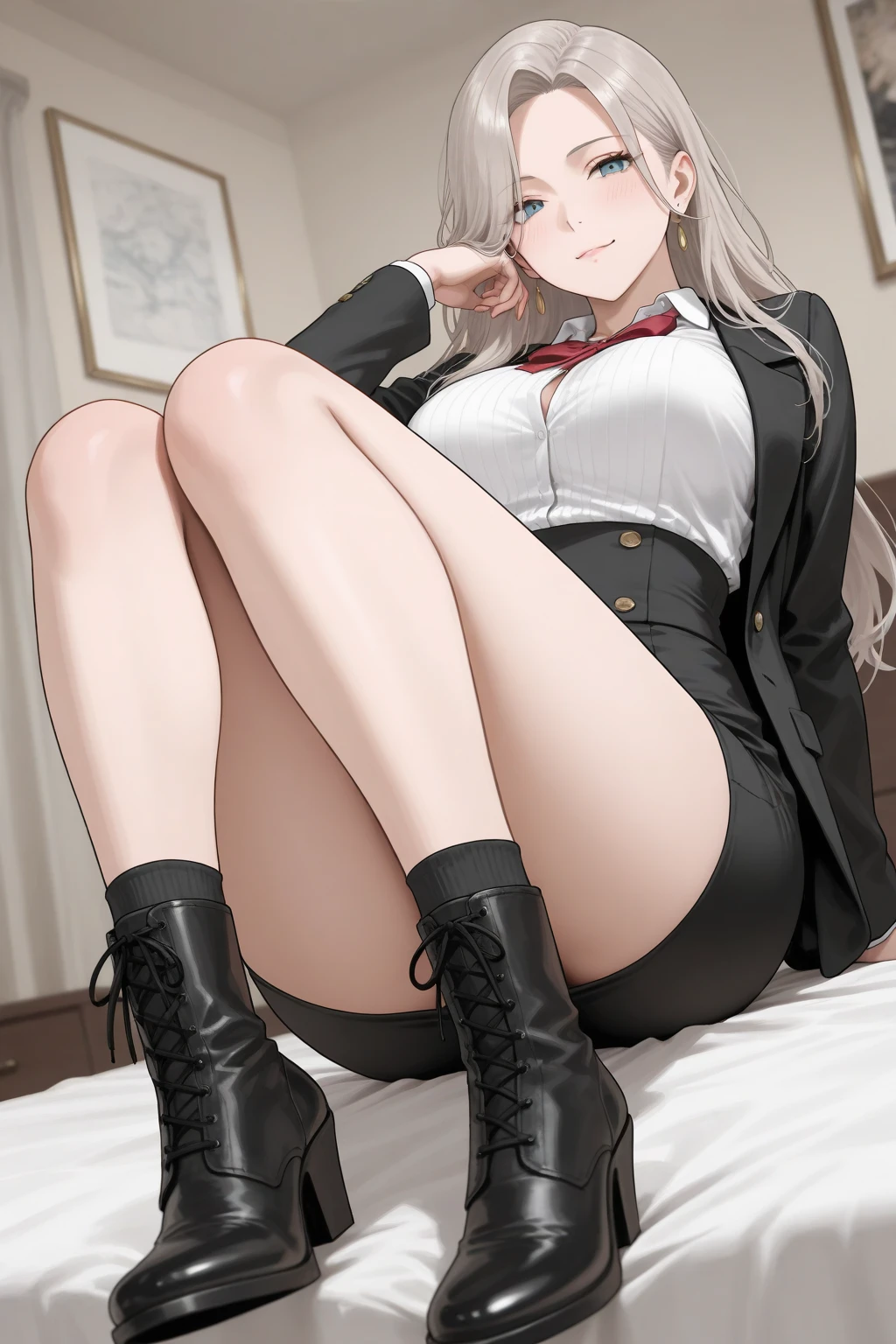 pleatedskirt,Kizi,black long socks,Big breasts Thin waist,Youth and pure beauty