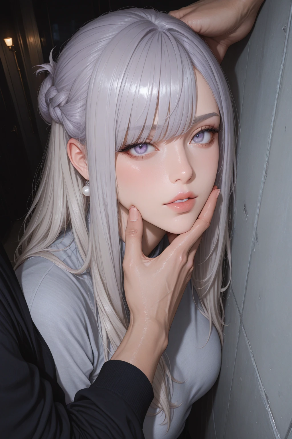 silver hair、beautiful girl、purple eyes、wavy hair、Fingering、nsfw