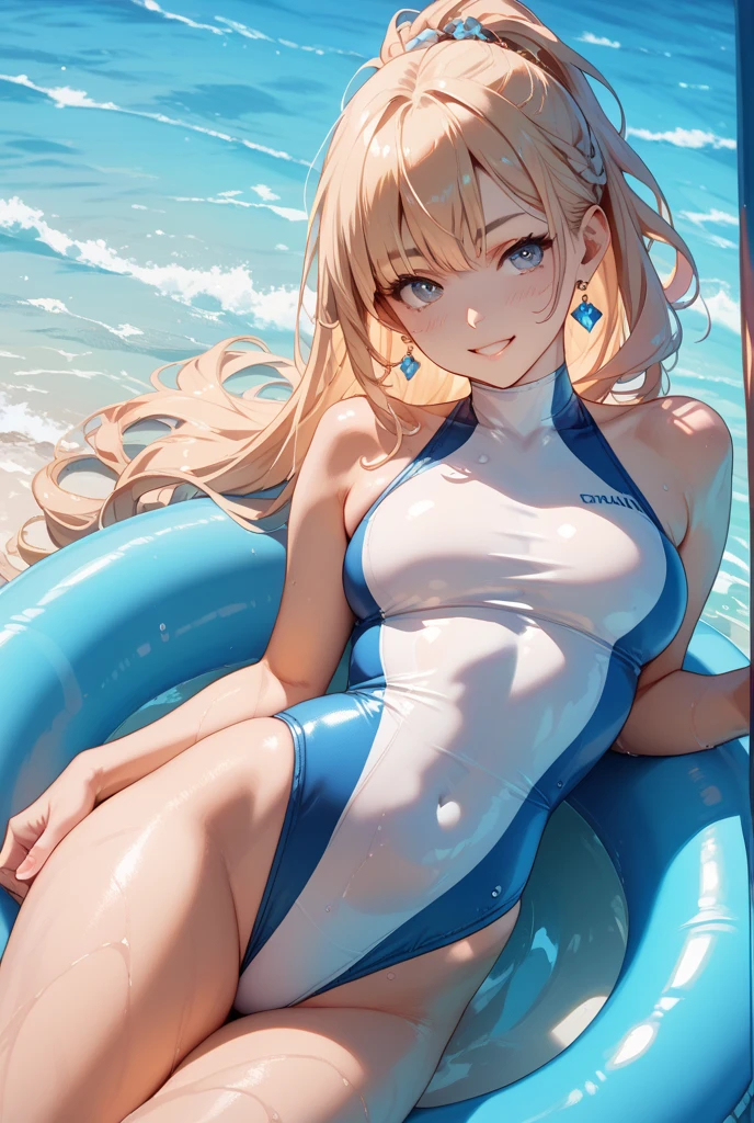 rating_safe, score_9, score_8_up, score_7_up, score_6_up, score_5_up, score_4_up, hires, highres, source_furry(1girl, Solo focus, furry anthro, kemono)bathing in water, beautiful refraction of water, Dreamy, mystical, Swimsuit, Happy, joyful(Photos of solo travelers)cinematic lighting, dynamic angle,