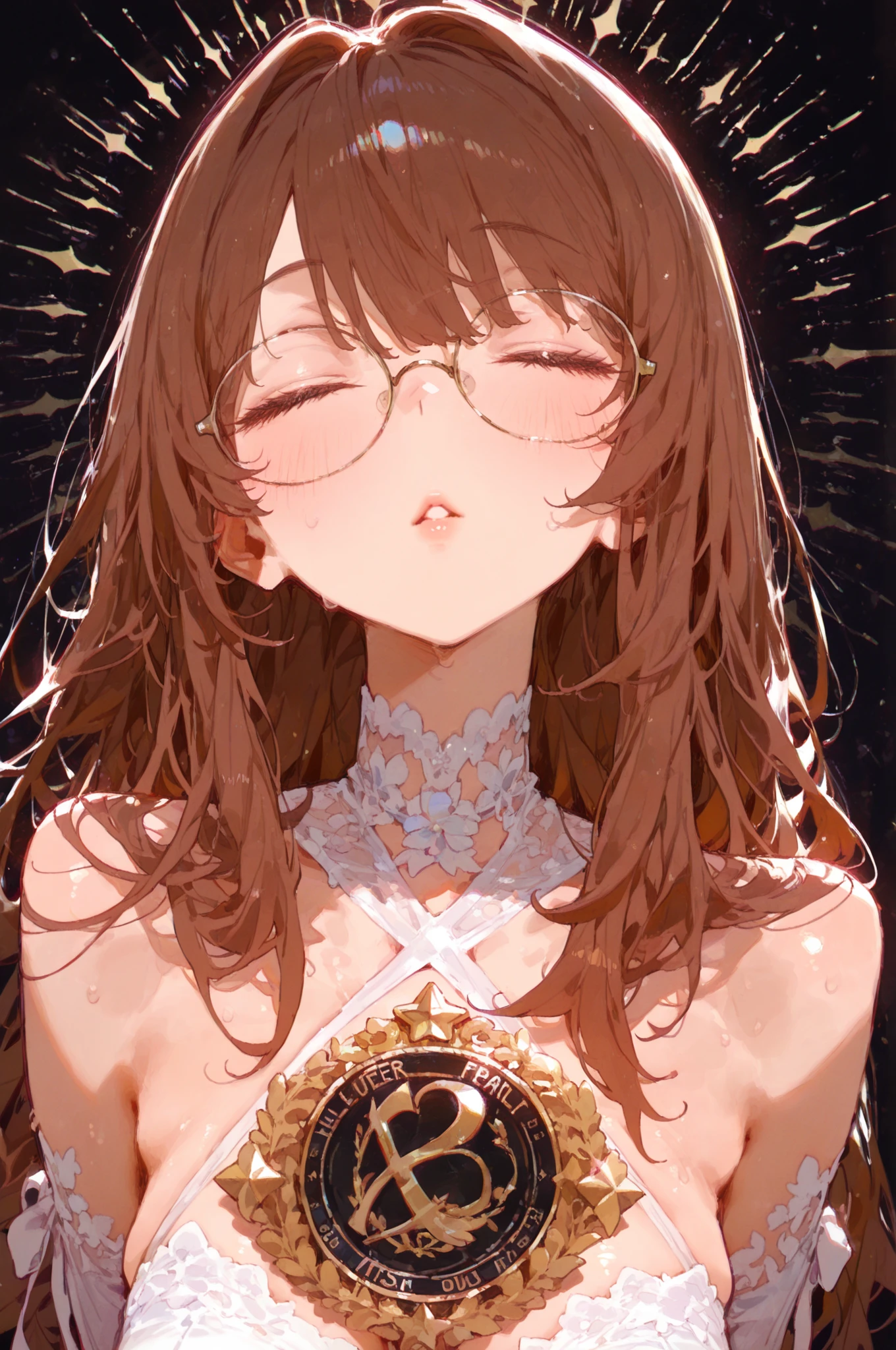 masterpiece, Score_9, Score_8_up, Score_7_up, rear view, 1 woman, alone, brown hair, long curly hair, split bangs, honey eyes, half-closed eyes, parted lips, expressionless, pale skin, large breasts, upper body, Black nightdress with V-neckline, black background, best quality, long and split bangs, boku no Hero academia , with clocks background