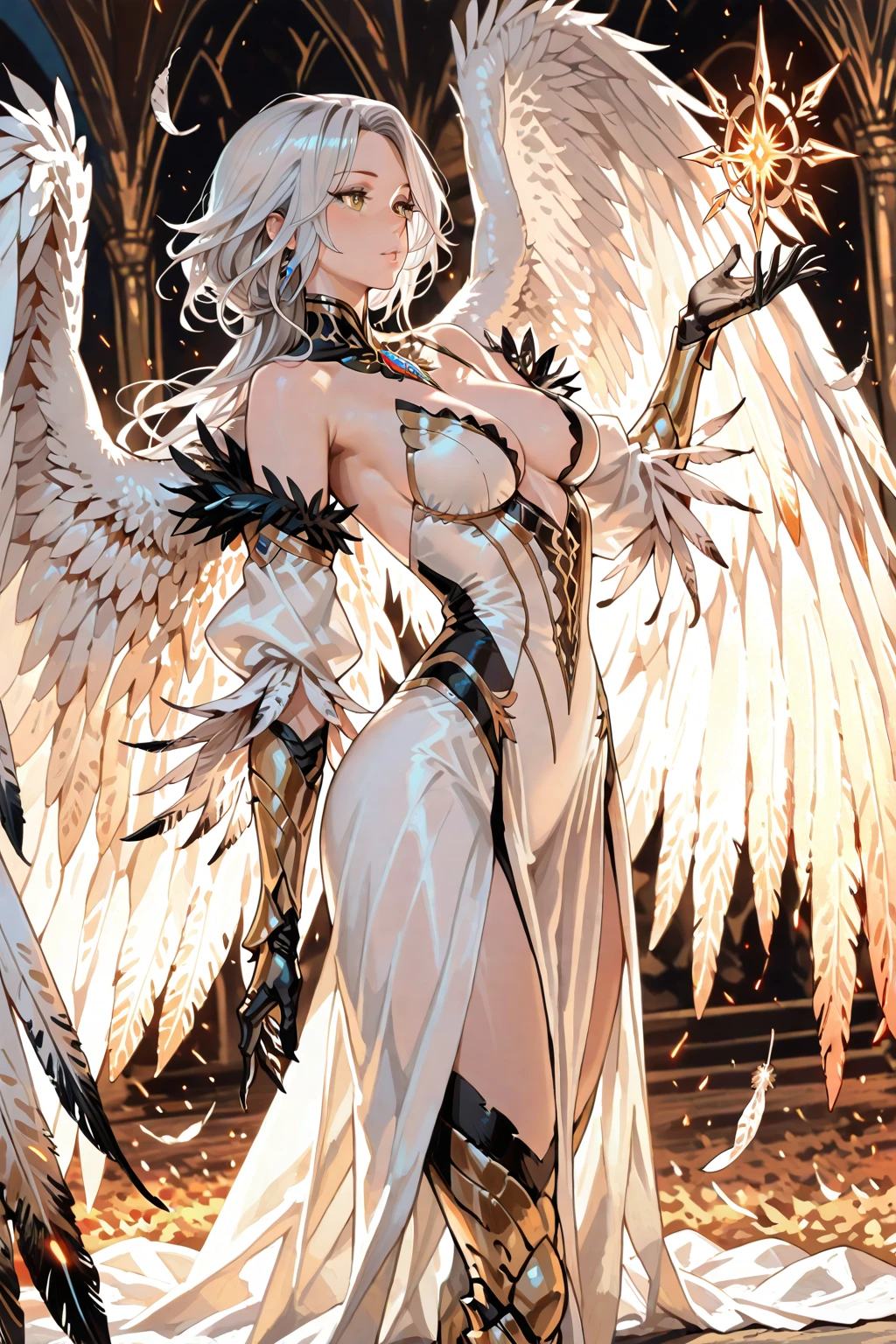 Very beautiful woman angel、Big Wings、 Angel Halo、 Greek style dress、 Realistic、Face reality、and、Sexy smile、Small breasts、Sexy pose、