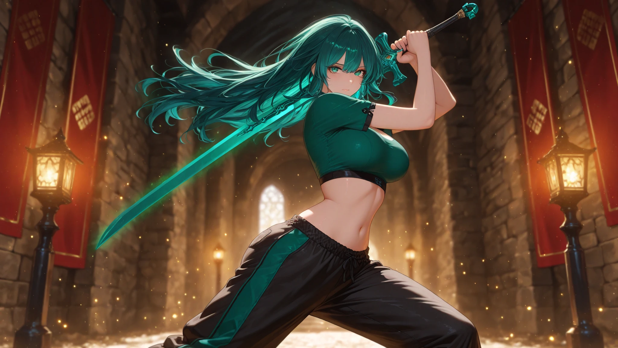 World-weary face,Double knives at the waist,Slender figure,Single horsetail,Cold。