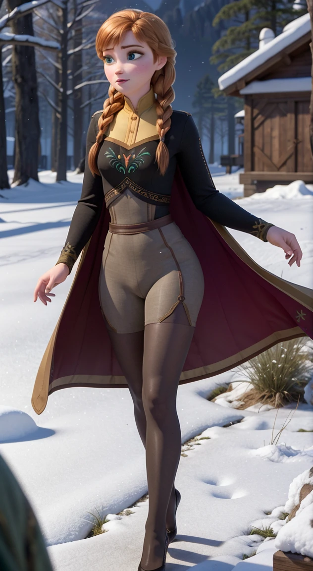 Photo of Anna of Arendelle wearing thight opaque pantyhose, cameltoe