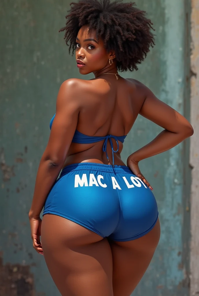 ebony woman wearing a (red, orange, yellow, green, blue, indigo, violet) fabric garterbelt with large frilled embroidery, fabric straps , sexy, chubby, big cheeks, back view, (garter belt 6 straps), woman bending over, floor,walls,ceiling, (masterpiece), 4K, HD, Ultra realistic